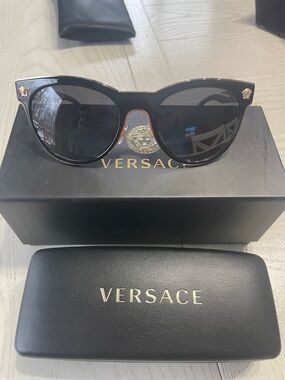 Versace Black Sunglasses with Gold Medusa Accents